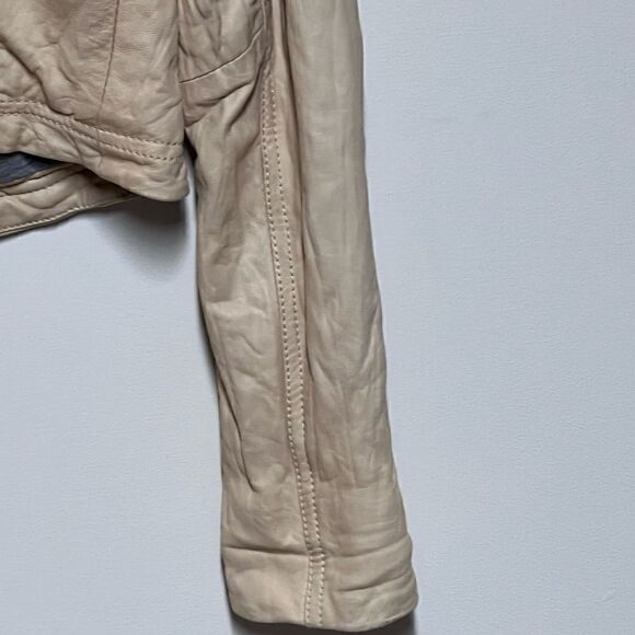 Theory Lavella Lambskin Leather Sand Beige Crop Jacket Sz Womens 4 - Picture 10 of 12